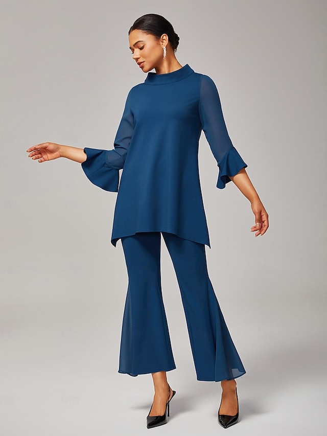  Dames bruiloftsgastenfeest zwarte hoge taille broek met bell bottom elegante chiffon modal slim fit uitlopende pijpen elastische taille casual dagelijkse kantoorkleding