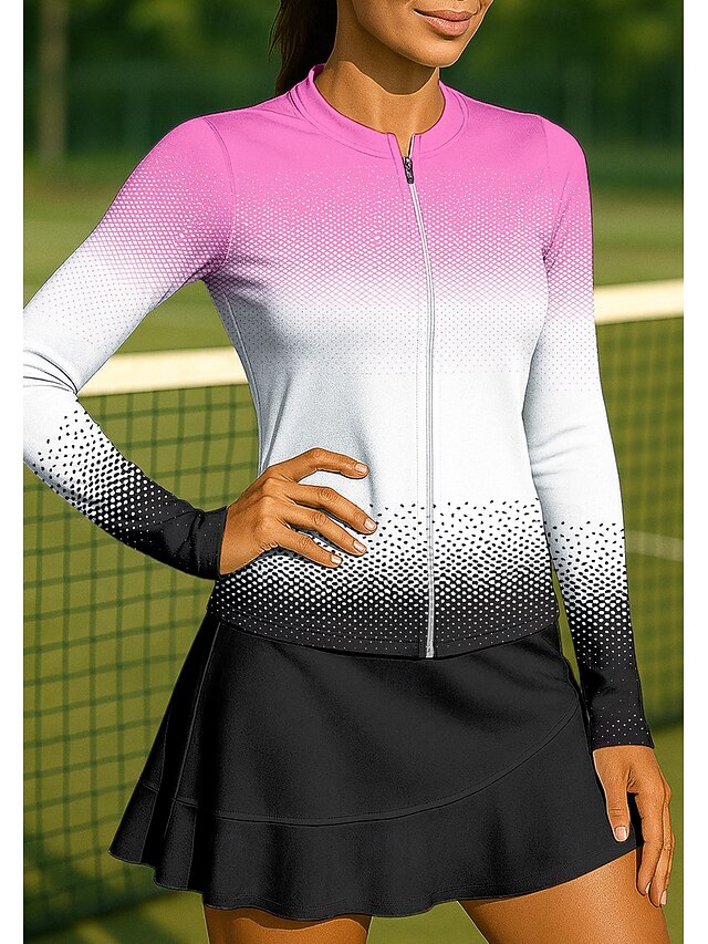  Naisten Kaltevuus Urheilupaita Tennispaita Pitkähihainen Vetoketju Kukka-aihe UPF50+ UV-vastustuskykyinen Erittäin elastinen Kosteuden siirtävä Hengittävä Lentopallo Tennis Golf Stand-kaula-aukko