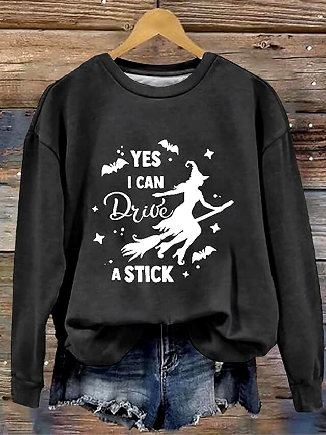 Halloween Women's Pullover Sweatshirt Witch Graphic Letter Fashion Casual Long Sleeve Crew Neck Regular Tops Street Dailywear Casual Print Black Orange Green Fall Winter4