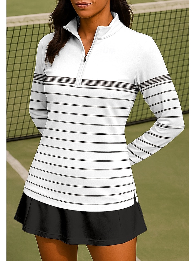  Mujer Geométrico Rayas Camisas Camisa deportiva Camisas de polo Camiseta de tenis Manga Larga Cremallera Floral UPF50+ Resistente a los rayos UV Alta elasticidad Dispersor de humedad Transpirable