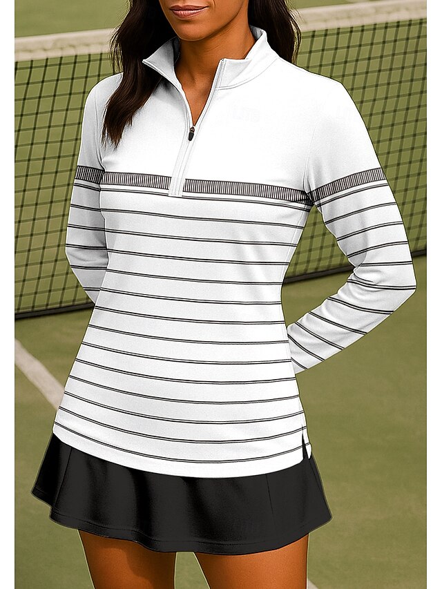 Women's Geometric Stripes Shirt Sport Shirt Golf Polo Shirt Tennis Shirt Long Sleeve Zipper Floral UPF50+ UV Resistant High Elasticity Moisture Wicking Breathable Tennis Golf Pickleball Stand Collar4