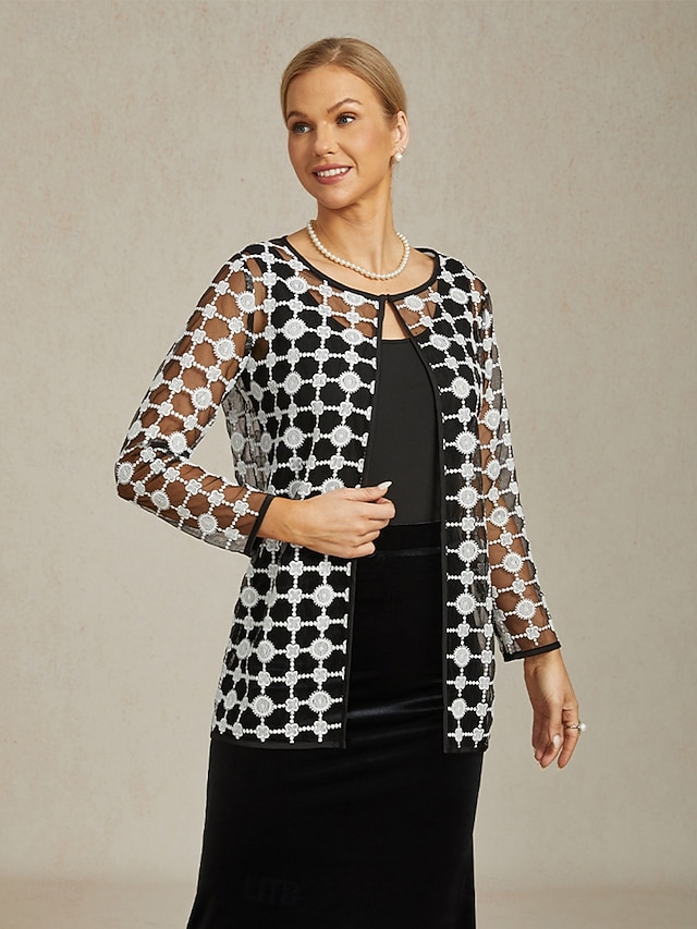  veste femme manteau blazer dentelle brodée bloc de couleur élégant floral anniversaire mariage invité quotidien cocktail fête ouvert devant régulier col rond coupe régulière manches longues vêtements