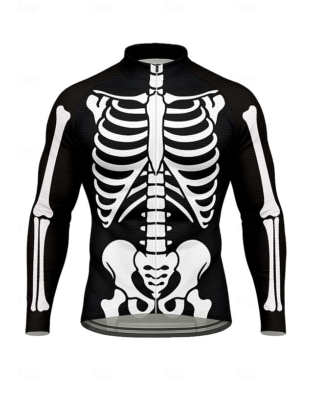 Men's Men Tops Cycling Jersey Graphic Skull Halloween Long Sleeve Bike Jersey Top with 3 Rear Pockets Sun Sun Protection Sunscreen Quick Dry Sports Black Clothing Apparel4