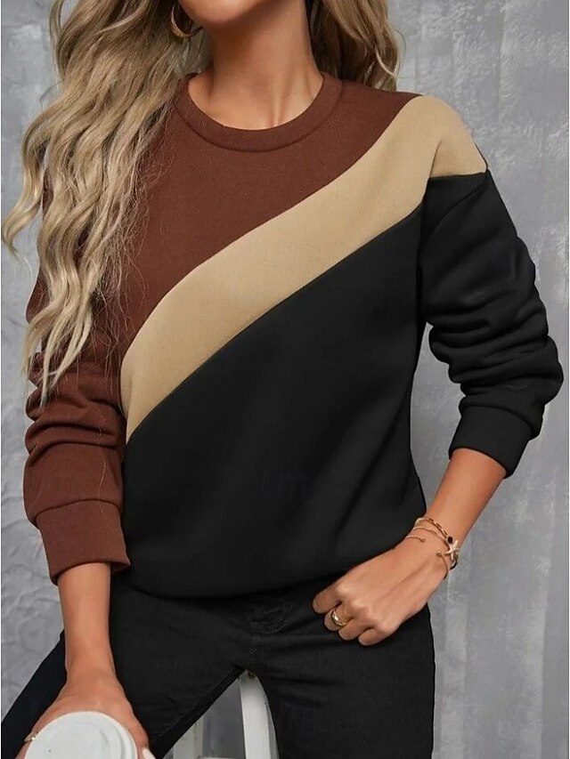 Women's Pullover Sweatshirt Graphic Geometric Fashion Casual Long Sleeve Round Neck Regular Tops Street Dailywear Casual Print Black Brown Fall Winter3