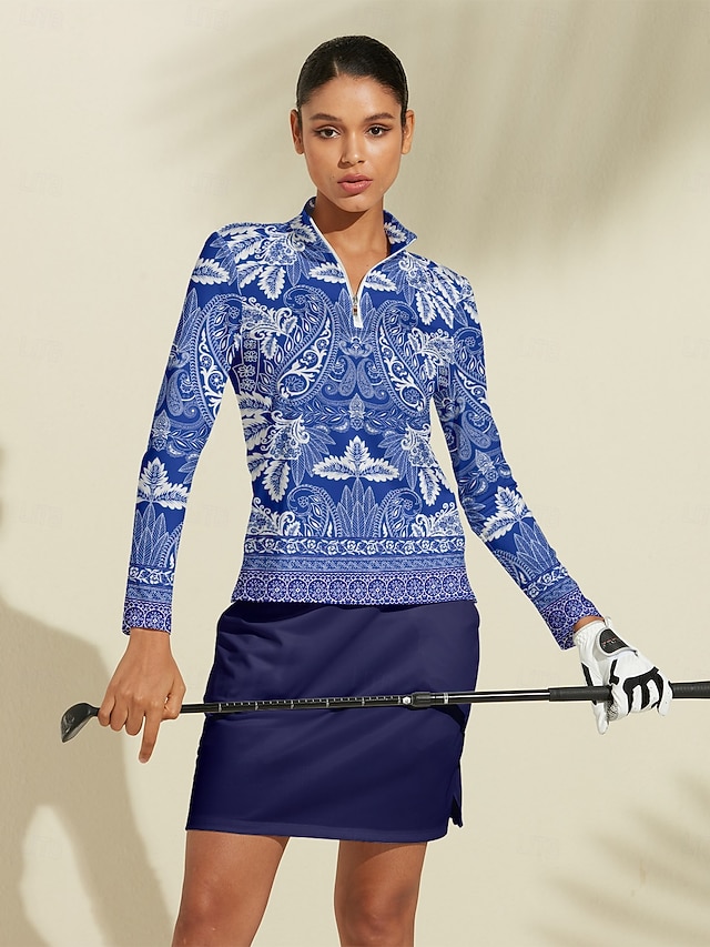 Жен. Футболка-поло Темно-синий Длинный рукав Верхняя часть Женская одежда для гольфа Одежда Одежда Одежда