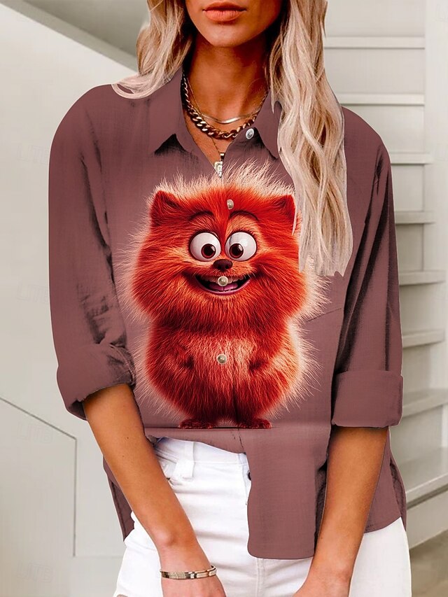 Women's Shirt Graphic Active Daily Stylish Long Sleeve Shirt Collar Regular Tops Daily Holiday Buttons Print Red Purple Brown Summer Spring Fall4
