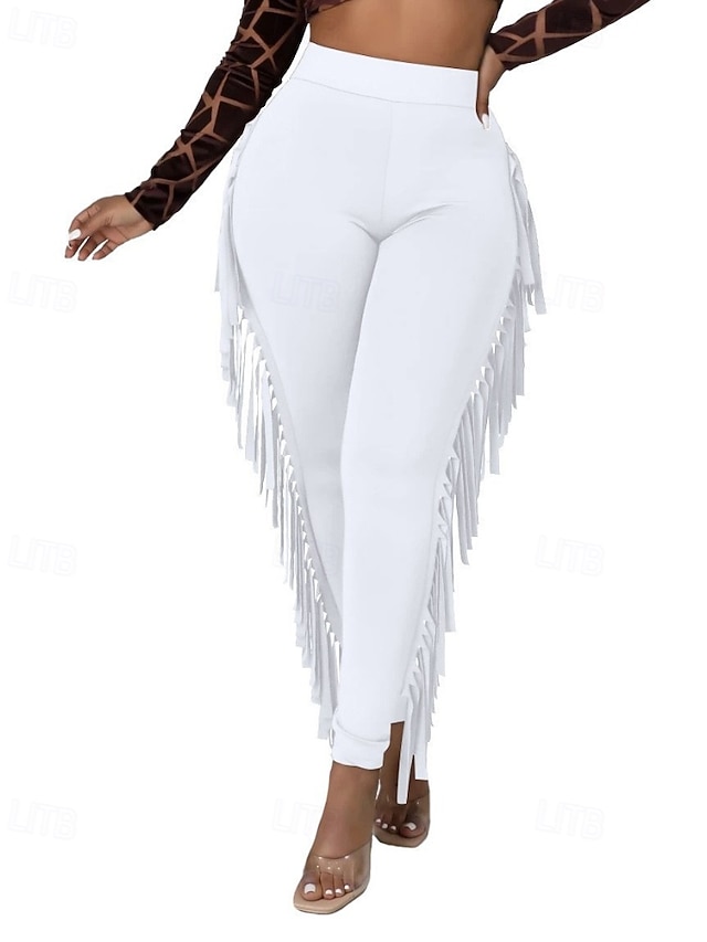  Naisten Housut Sukkahousut Mukavat leggingsit Katutyyli Vapaa-aika Täyspitkä Luonnollinen Tavallinen Tupsu Joustava vyötärö Mukava Pyhäpäivä Arki-asut Viikonloppu purppura Musta Valkoinen Armeijan