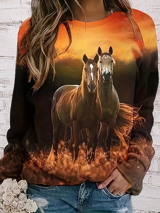 Women's Pullover Graphic Animal Casual Long Sleeve Crew Neck Regular Tops Casual Orange Spring Fall Winter3