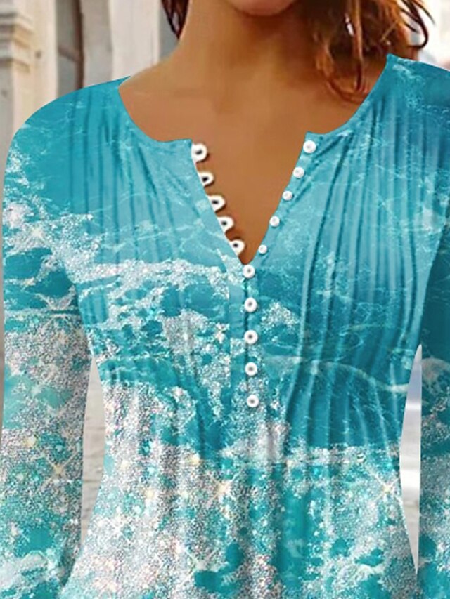 Women's Shirt Blouse Flower Casual 3/4 Length Sleeve V Neck Regular ...