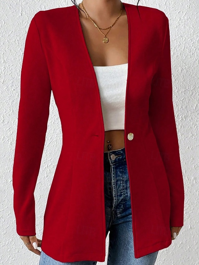 Mujer chaqueta Cómodo Botones Moda Plano Noche Fin de semana Botonadura Simple Regular Escote en Pico Ajuste regular Manga Larga Ropa de calle Negro Blanco Vino Otoño