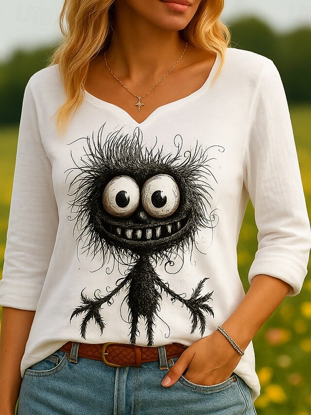 Women's 100% Cotton Shirts Graphic Animal Vintage Tropical Stylish 3/4 Length Sleeve Asymmetrical Regular Tops Daily Holiday Black White Gray Summer Spring4