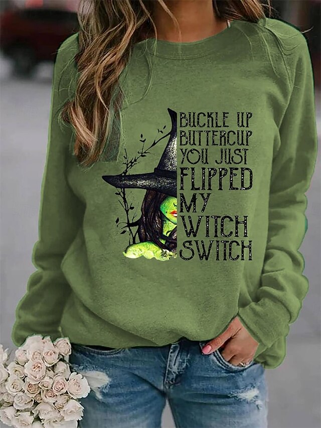 Halloween Women's Sweatshirts Witch Graphic Letter Fashion Casual Long Sleeve Crew Neck Round Neck Regular Tops Street Dailywear Casual Print Purple Orange Green Fall Winter4