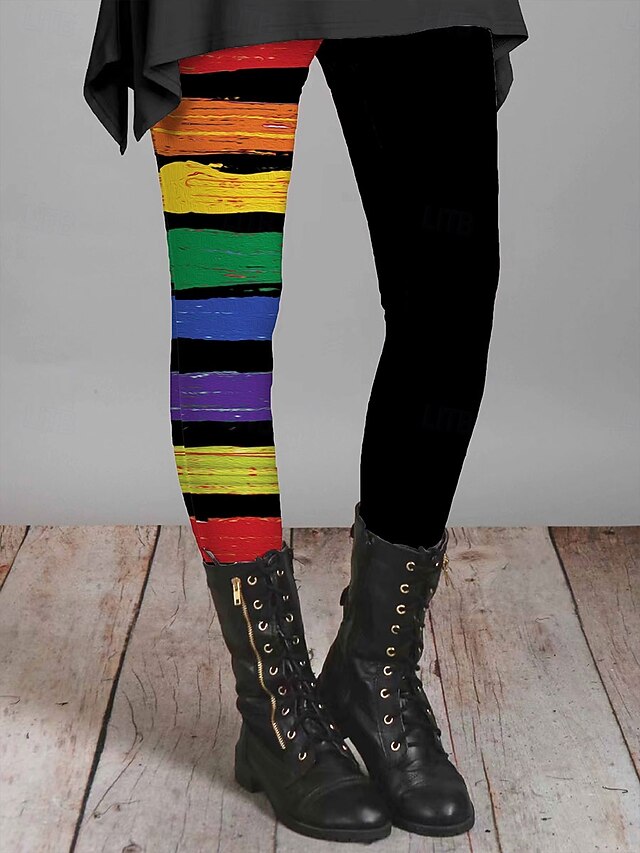 Women's Leggings Vacation Vintage Fashion Ankle-Length High Waist Graphic Striped Geometic Printing Thermal Warm Soft Breathable Stretchy Outdoor Vacation Street Orange Spring Fall Winter Slim Fit4