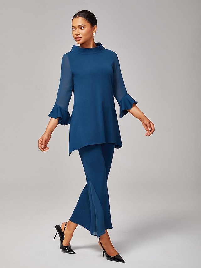  Dames bruiloftsgastenfeest zwarte hoge taille broek met bell bottom elegante chiffon modal slim fit uitlopende pijpen elastische taille casual dagelijkse kantoorkleding