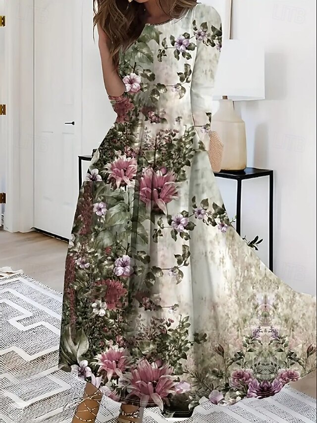 Easter Women's Maxi Dress A Line Dress Fit And Flare Dress Vacation Casual Boho Party Daily Going out Regular Fit Floral Graphic Polka Dot Sleeveless Crew Neck Beige Summer Spring Fall Winter4