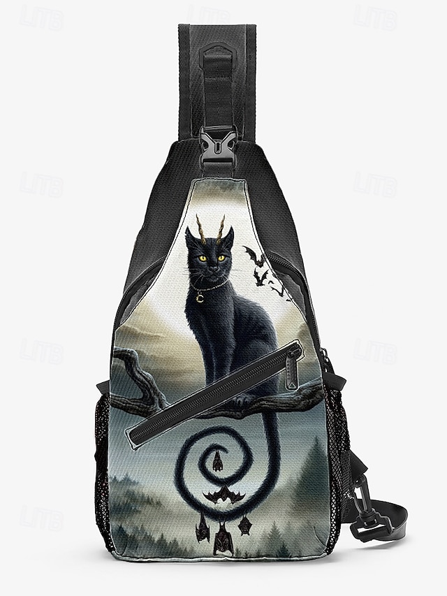  Męska torba typu crossbody z motywem czaszki na Halloween od Sarah Richter – inspirowana stylem vintage czaszka z pomarańczowymi akcentami, wyjątkowa sztuka na imprezy halloweenowe, festiwale i codzienne stylizacje