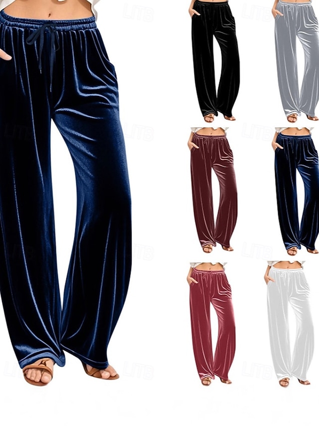  Жен. Широкие Вельветовые брюки Брюки Уличный стиль На каждый день Полная длина Средняя талия Полотняное плетение Карман Эластичный шнурок Удобный Для улицы Праздники выходные