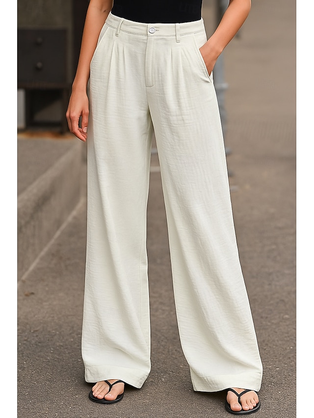  Damen Weites Bein Chinos Hosen Hose Basic Lässig Volle Länge Hohe Taille Einfach Komfort Außenbereich Unelastisch Urlaub Straße Täglich Rosa Beige Grau Leicht Blau Sommer Frühling Lässiger Schnitt