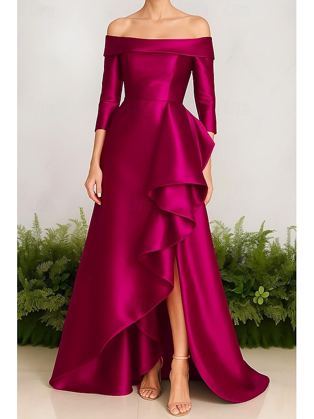  Linea ad A Abito da Sera Elegante Vestito Formale Matrimonio Strascico a Terra Senza Maniche Senza Spalle Nylon con Pieghe Volant 2025
