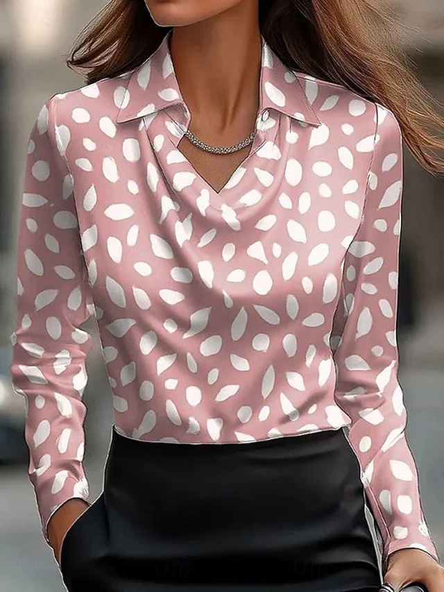  Dame Skjorte Blomstret Grafisk Abstrakt Elegant Stilfull Fritid Langermet Cowl-hals Vanlige topper Arbeid Festkveldsklær Daglig Rynket Drapering Rosa Rød Navyblå Beige Sommer Høst