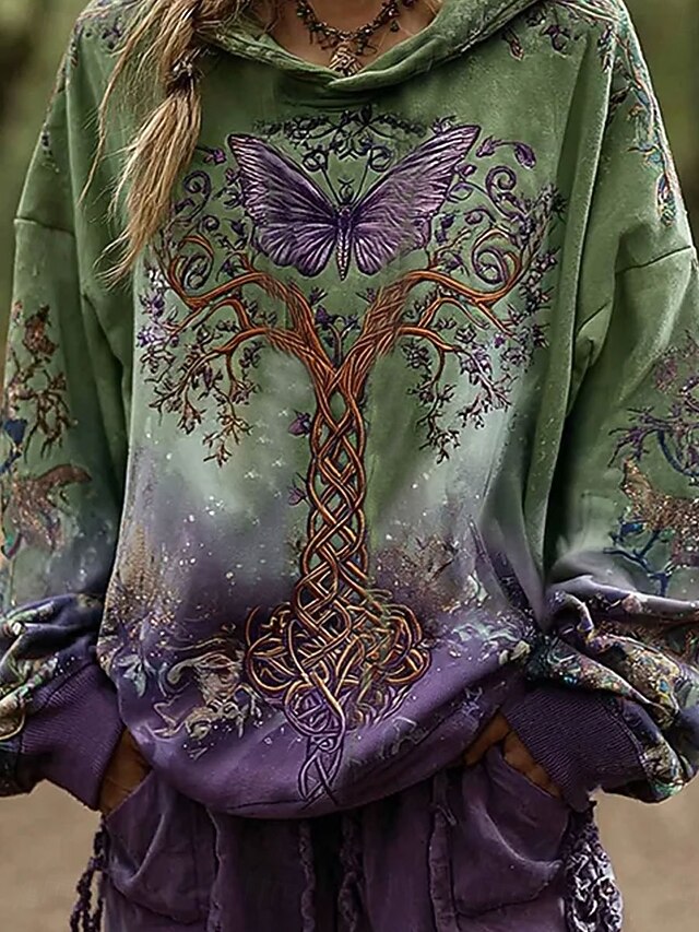 Bohemian Purple Pattern Print Women Men Pullover Hoodie