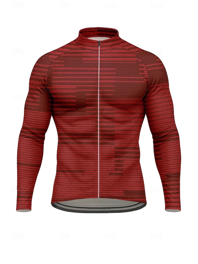 Voor heren Tops Wielrenshirt Grafisch Geometrisch Abstract Lange mouw Fietsen Shirt Kleding Bovenlichaam met 3 achterzakken Zon Zonbescherming Sneldrogend Reflecterende strips Sport Rood Kleding