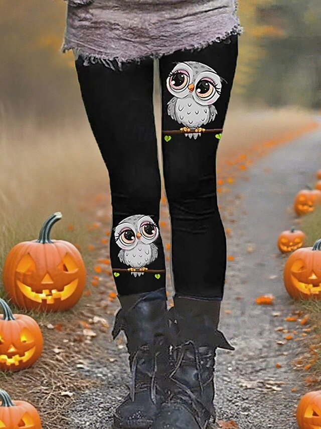 Women's Pants Trousers Leggings Cozy Leggings Streetwear Casual Full Length High WaistPantsHalloween Animal Elastic Waist Print Breathability Comfortable Stretchy Vacation Street Daily Wear Black4