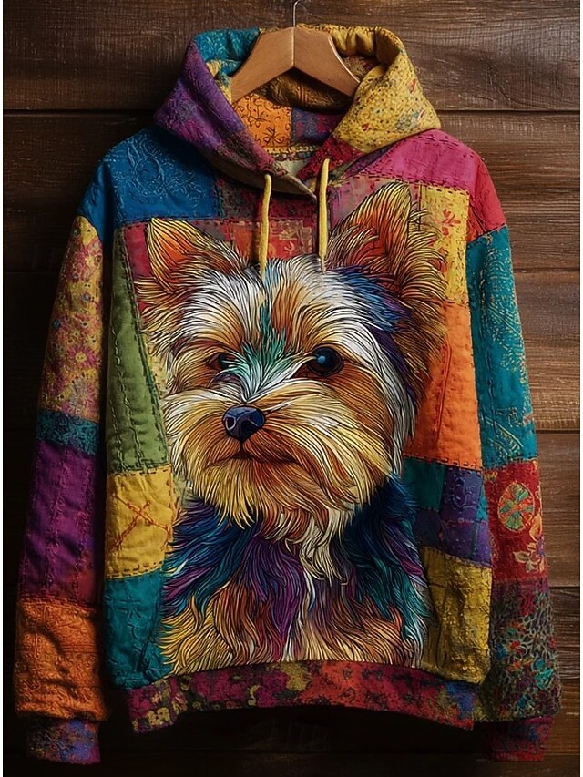 Women's Pullover Hoodie Sweatshirt Graphic Dog Elegant Warm Active Long Sleeve Hooded Regular Tops Street Dailywear Casual Patchwork Print Orange Spring Fall Winter3