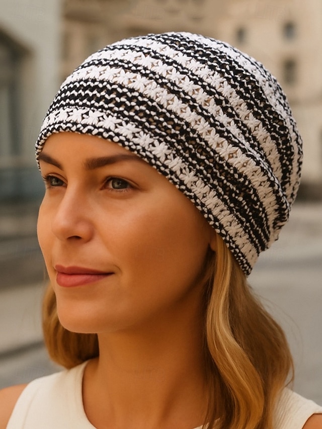  Damen-Slouchy-Beanie aus Spitzenstrick – leichte, atmungsaktive Polyester-Totenkopfmütze für Frühling, Herbst, Spaziergänge im Freien und die tägliche Freizeitkleidung