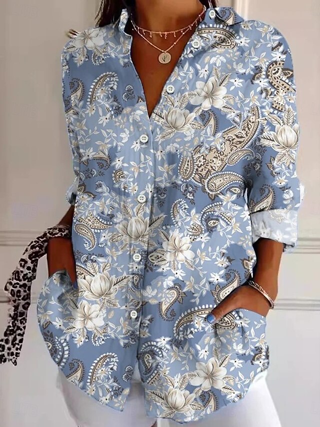 Women's Shirt Floral Graphic Elegant Vintage Tropical Long Sleeve Bishop Sleeve Shirt Collar Regular Tops Daily Holiday Print Red Blue Green Summer Spring4