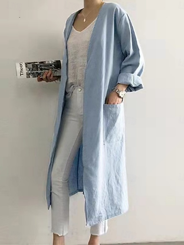  Γυναικεία Casual Jacket Άνετο Αναπνέει Τσέπη Καθημερινό Σκέτο Διακοπές Δρόμος Καθημερινά Ρούχα Εξόδου Ανοικτό Μπροστά Μακρύ Χωρίς Γιακά Κανονικό Μακρυμάνικο Εξωτερικά ενδύματα Θαλασσί Σομόν Γκρίζο