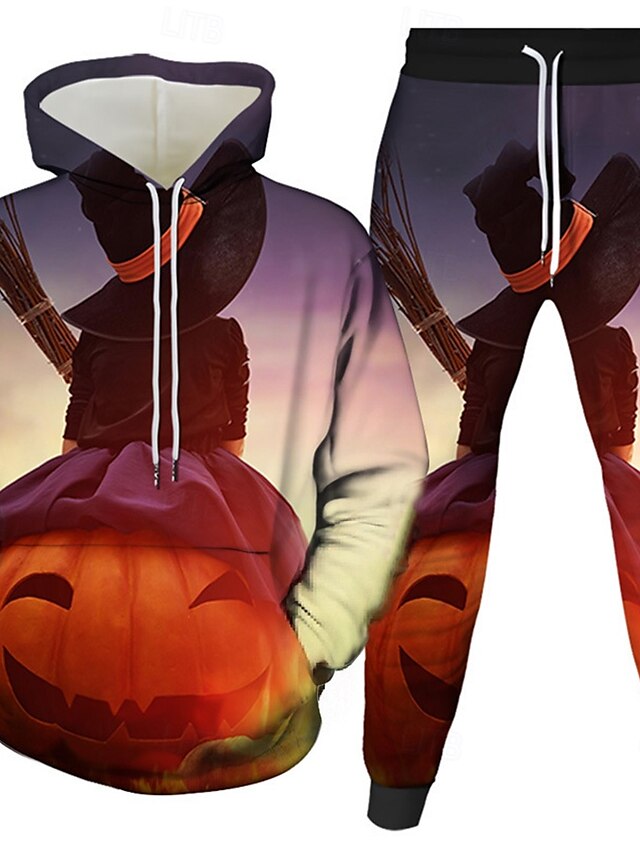  Halloween Hombre Calabaza 2 piezas Conjuntos de sudaderas 3D Chándal Sudadera con capucha Manga Larga Pantalones largos Con Capucha Casual / Diario Ropa Deportiva Atuendo para festival Impresión 3D