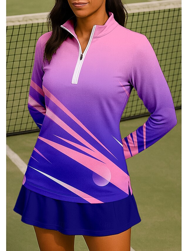 Women's Geometric Gradient Sweatshirt Shirt Sport Shirt Golf Polo Shirt Long Sleeve Zipper Floral UPF50+ UV Resistant High Elasticity Moisture Wicking Breathable Tennis Golf Pickleball Stand Collar4