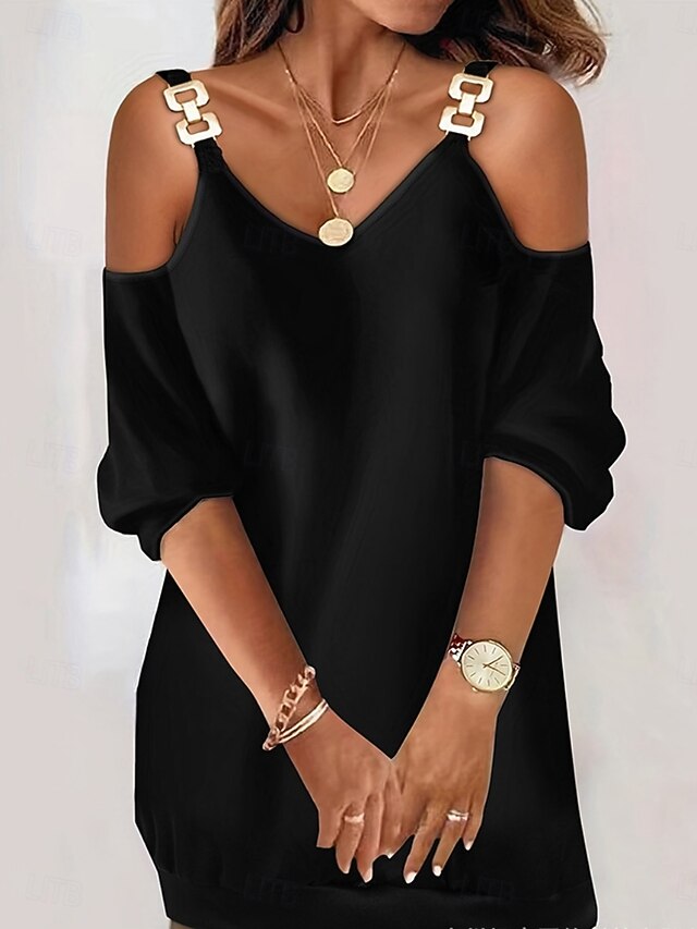 Women's Mini Dress Casual Dress Winter Dress Shift Dress Fashion Modern Daily Beach Weekend Regular Fit Plain Long Sleeve Straps Black Summer Spring Fall Autumn4