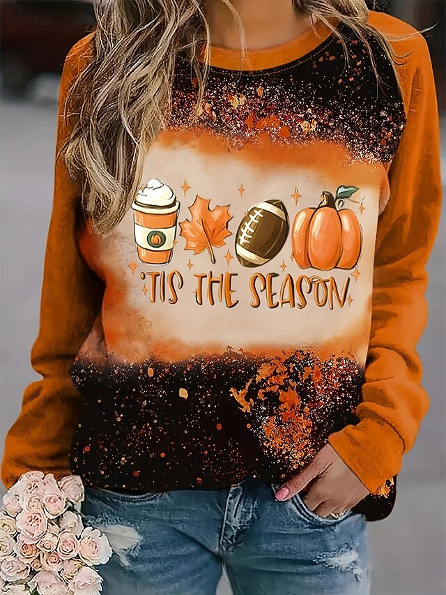 Halloween Women's Sweatshirts Pumpkin Graphic Letter Fashion Casual Long Sleeve Crew Neck Round Neck Regular Tops Casual Print Orange Summer Spring Fall4