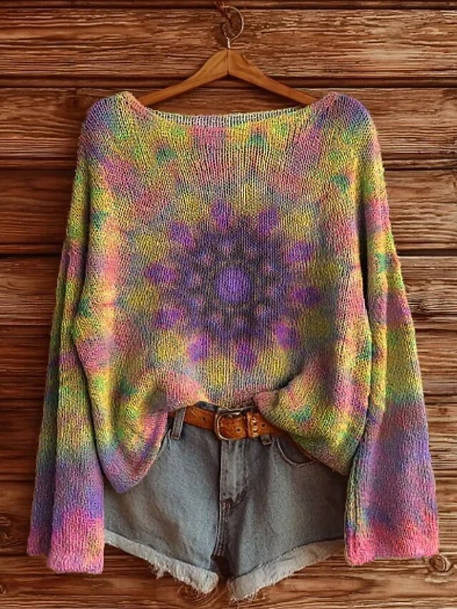 Women's Sweater Casual Soft Tie Dye Stylish Modern Long Sleeve Crew Neck Regular Tops Daily Holiday Print Yellow Pink Blue Spring Fall Winter4