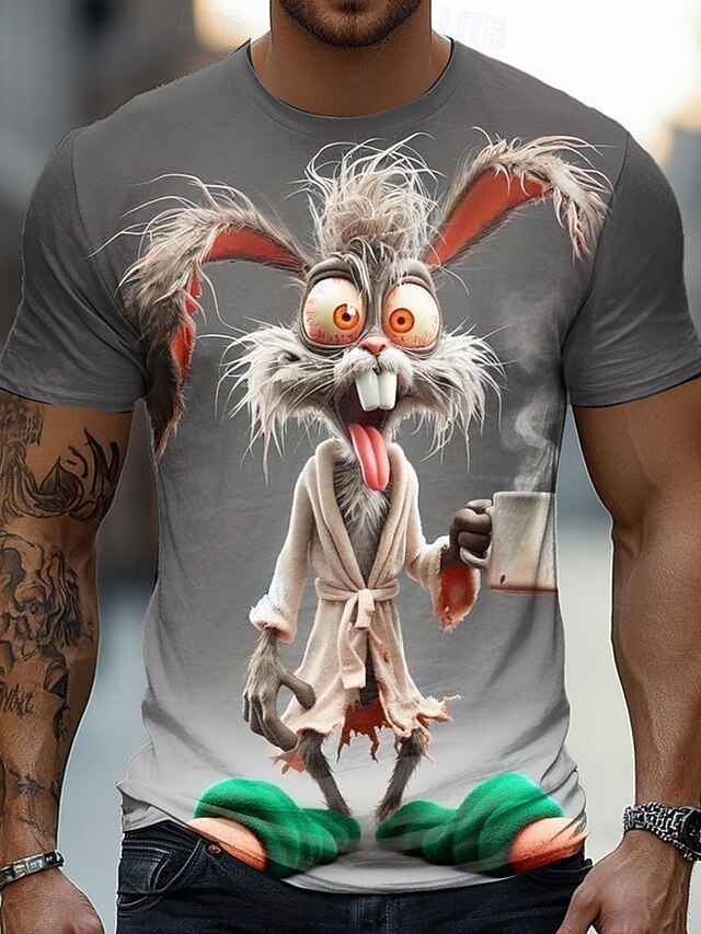 Men's Rabbit Rooster Funny T Shirt Short Sleeve T shirt 3D Print Crew ...