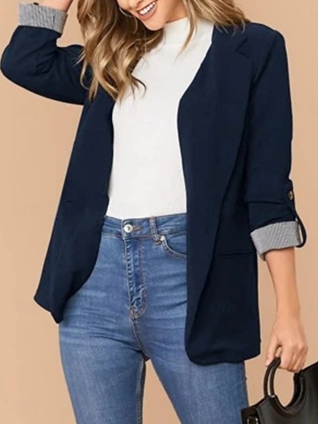  Per donna Blazer Confortevole Traspirante Tasca Casual Semplice Ufficio Streetwear Casuale Abbigliamento quotidiano Monopetto Regolare Collo ripiegato Vestibilità regolare Manica Lunga Capispalla