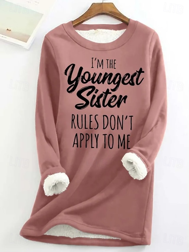  Mujer Sudadera Letra Casual Confort Manga Larga Cuello Barco Tops largos Calle Uso Diario Estampado Negro Rosa Azul Piscina Gris Otoño Invierno
