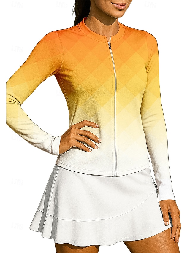  Mulheres Geométrica Gradiente Camisa Esportiva Camisa de tênis Top de tênis Manga Longa Zíper Floral UPF50+ Resistente a UV Elasticidade Alta Pavio Humido Respirável Voleibal Tênis Golfe Colarinho