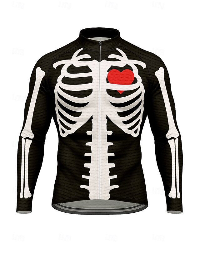 Men Tops Cycling Jersey Graphic Skull Halloween Long Sleeve Bike Jersey Top with 3 Rear Pockets Mountain Bike MTB Road Bike Cycling Sun Sun Protection Quick Dry Reflective Strips Sports Black4