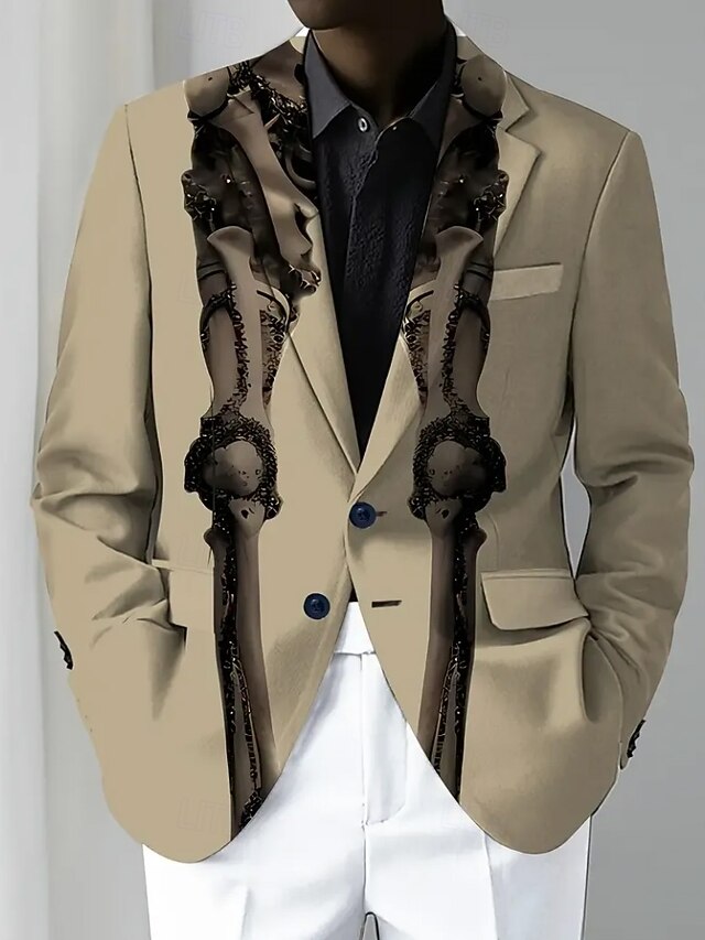  Halloween Bărbați Blazer În aer liber Stradă Casual Casul Zilnic Englezesc Toate Sezoanele 100% Poliester Schelet Imprimare 3D Nasturi Termic cald Comfortabil Cu Un Nasture Blazer Alb Maro