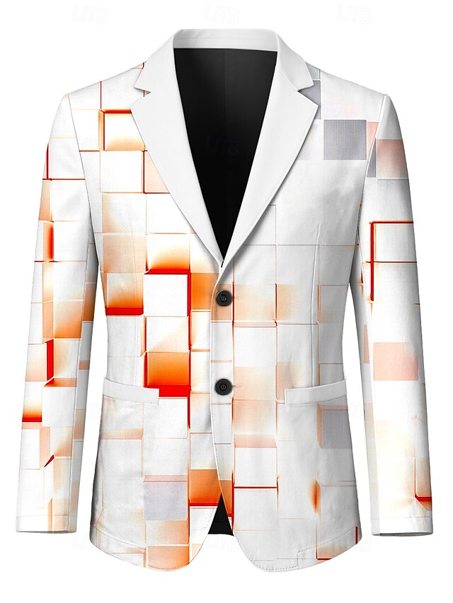  Hombre Chaqueta americana Fiesta Casual Elegante Casual / Diario Todas las Temporadas 100% Poliéster Costura A cuadros Patrones de cuadrícula / cuadros Impresión 3D Botones Cómodo Botonadura Simple