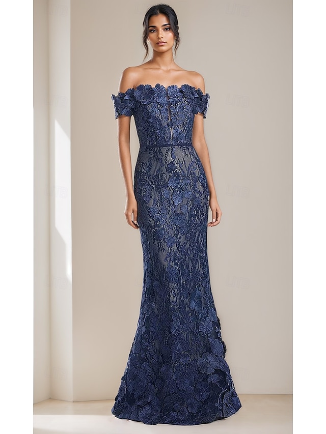  mit Blumen bestickte Spitzenapplikationen Meerjungfrau/Trompete Abendkleid elegantes Kleid formelle Hochzeit bodenlang ärmellos schulterfrei 2025