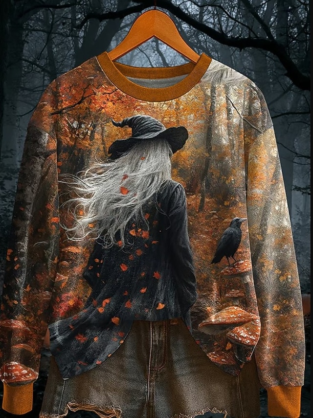  Per donna Felpe Grafico Halloween Strega Moda Casual Manica Lunga Girocollo Top Regolari Streetwear Abbigliamento Quotidiano Casuale Stampato Bianco Rosa Blu Viola Arancione Autunno Inverno