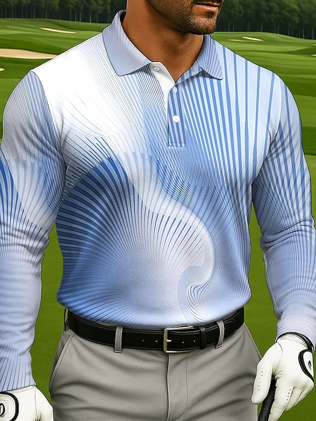  Męskie Geometryczny Golf Gra polo Długi rękaw Koszulki polo Klapa Codzienny Athleisure Dzienne zużycie Druk 3D Guziki Wiosna Jesień Zima Błękit jeziora Niebieski Fioletowy