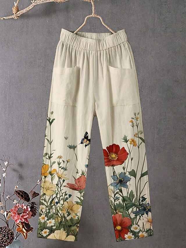 Women's Chinos Pants Trousers Streetwear Casual Full Length High Waist Floral Elastic Waist Print Breathability Comfortable Stretchy Vacation Street Daily Wear Khaki Summer Spring Fall Regular Fit4