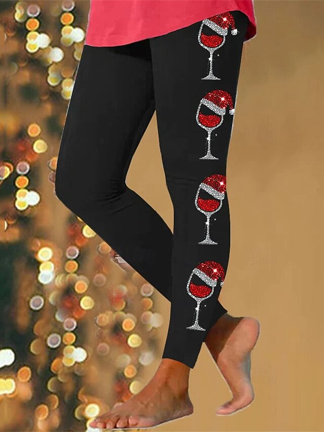 Women's Pants Trousers Leggings Cozy Leggings Streetwear Casual Full Length High WaistPantsChristmas Graphic Prints Elastic Waist Print Breathability Comfortable Stretchy Vacation Street Daily Wear4