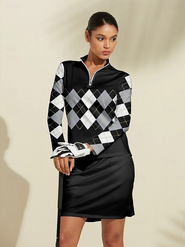 Women's Golf Polo Shirt Black Long Sleeve Top Ladies Golf Attire Clothes Outfits Wear Apparel3