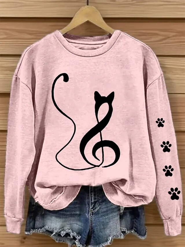 Women's Pullover Sweatshirt Graphic Cat Fashion Casual Long Sleeve Crew Neck Round Neck Regular Tops Street Dailywear Casual Print White Pink Blue Fall Winter4